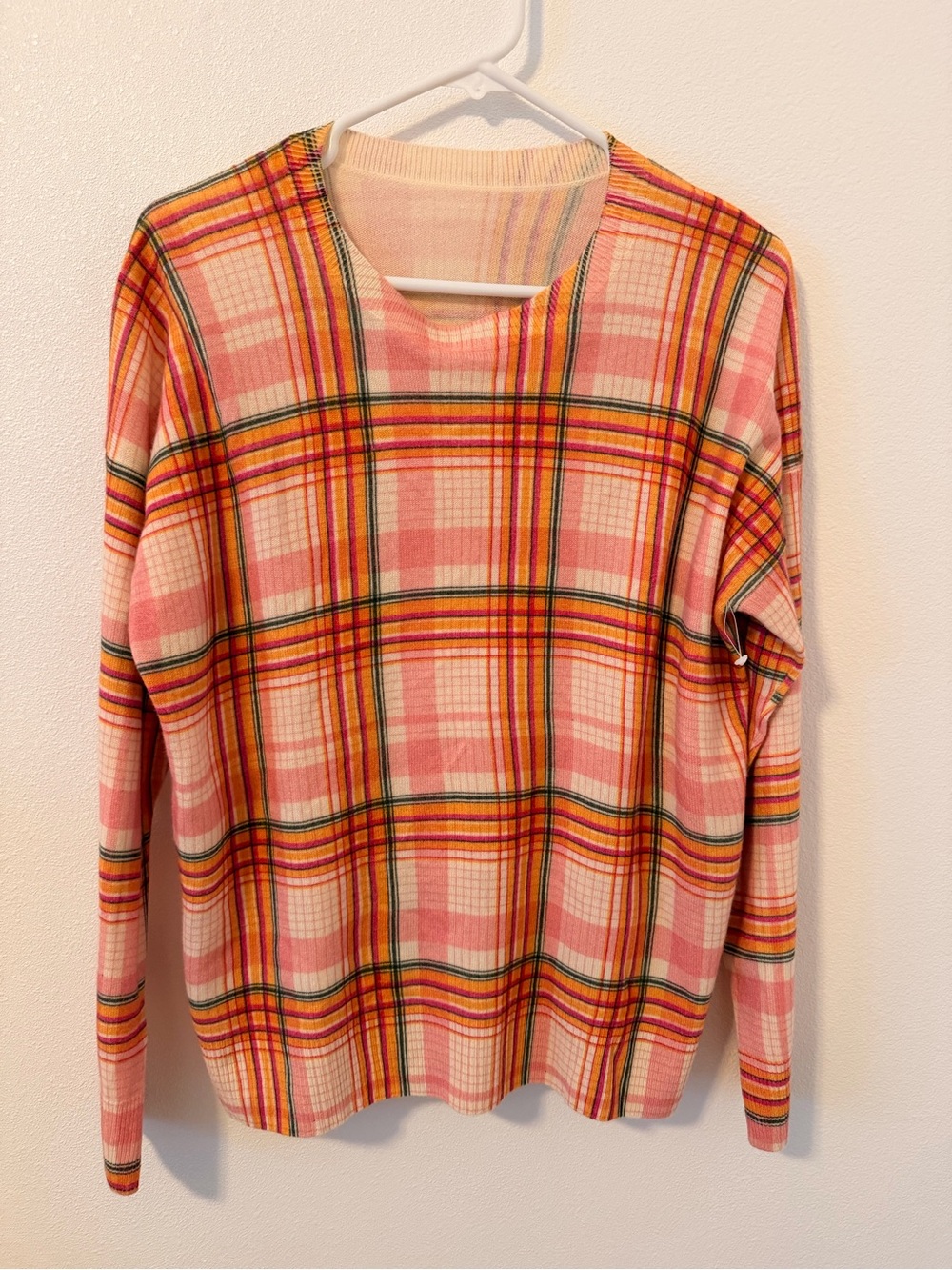 Pink Plaid Knit Sweater - Bright Multi-Color Pattern